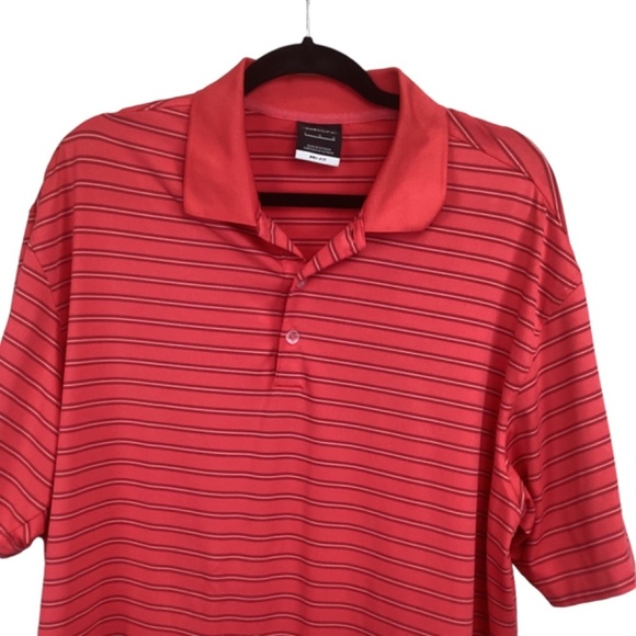 Men’s NIKE Dri-Fit Golf Striped Polo Coral striped Shirt Short Sleeve Size Large - Picture 2 of 10